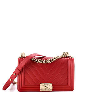 Chanel Old Medium Boy Flap Bag Chevron Calfskin